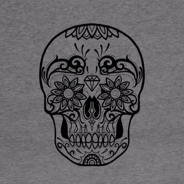 Sugar Skull Black and White Line Drawing by ckandrus